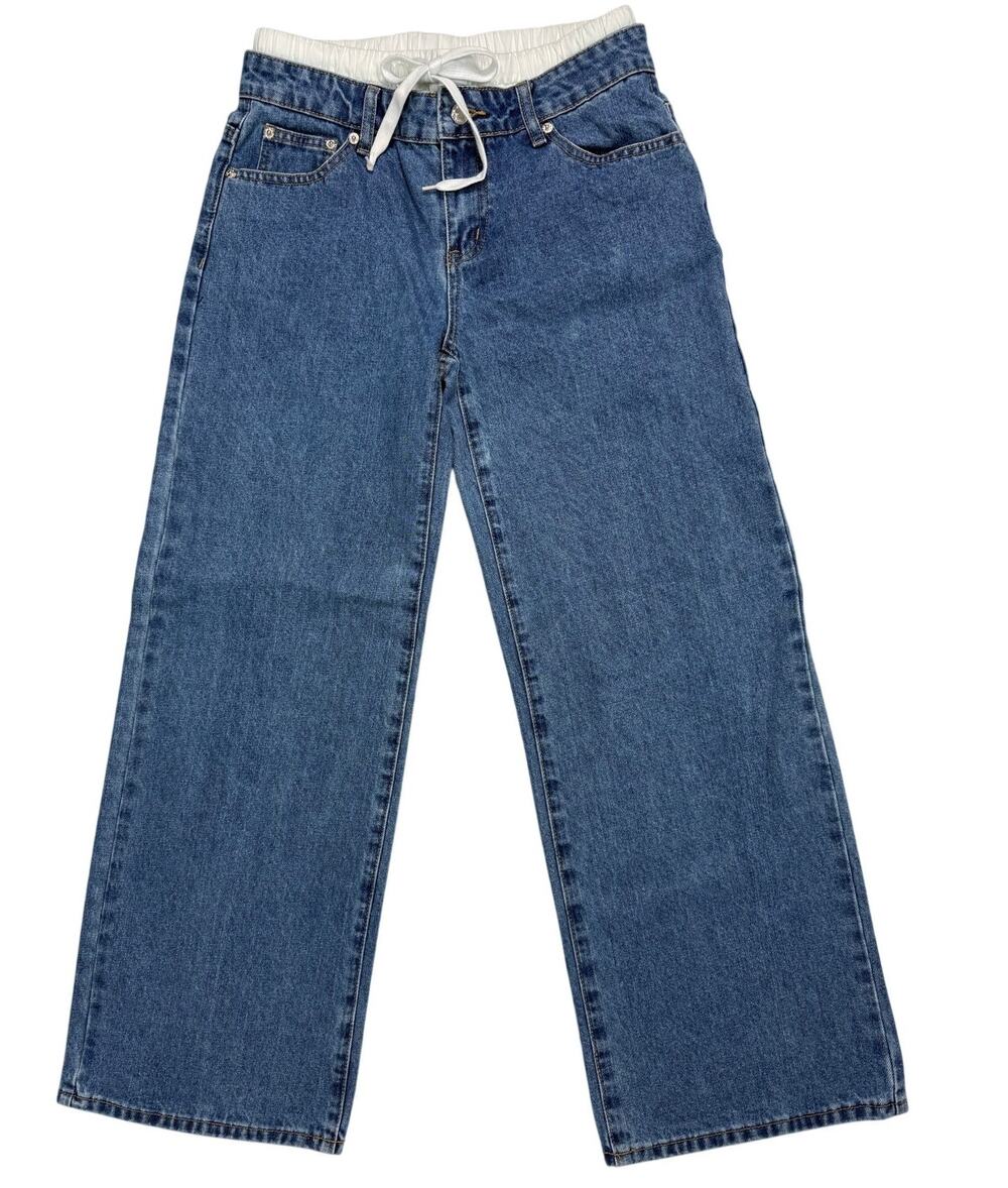 Edikted Elastic Waist Jeans Women's Small Straight Wide Leg Blue Denim 28/29